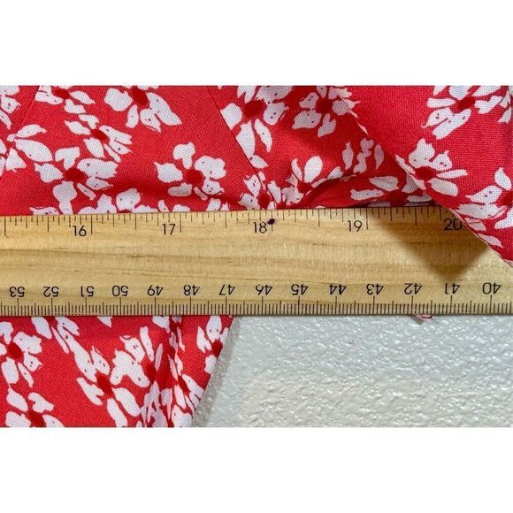 Jaquelin De Yong Red White Lightweight Front Button Up Waisted Tie Floral Dress - Picture 8 of 8
